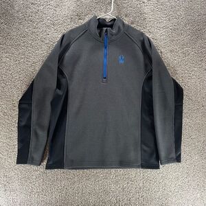 Spyder Sweater Mens 2XL XXL Gray Quarter Zip Waffle Knit Pullover Mock Neck Logo